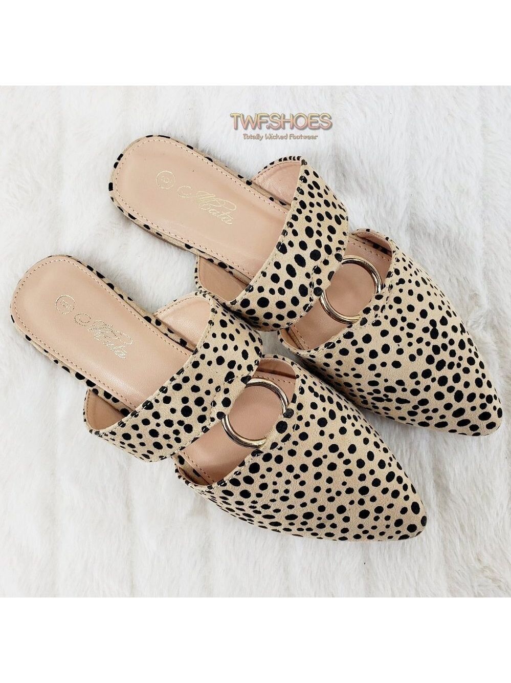 Brand New Cheetah Pointy Toe Flats Mules Clogs Slippers